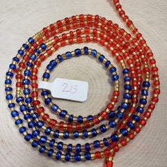 Round Blue, Red and Gold Waist Beads