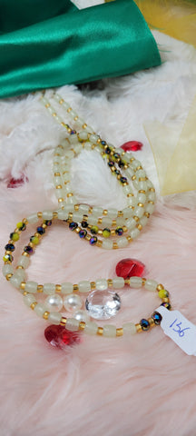 Round Bluish Green, Yellow and Gold Glow in the Dark Waist Beads