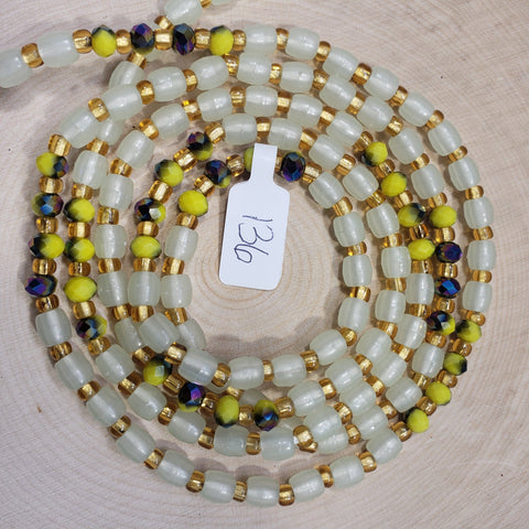 Round Bluish Green, Yellow and Gold Glow in the Dark Waist Beads