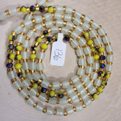Round Bluish Green, Yellow and Gold Glow in the Dark Waist Beads