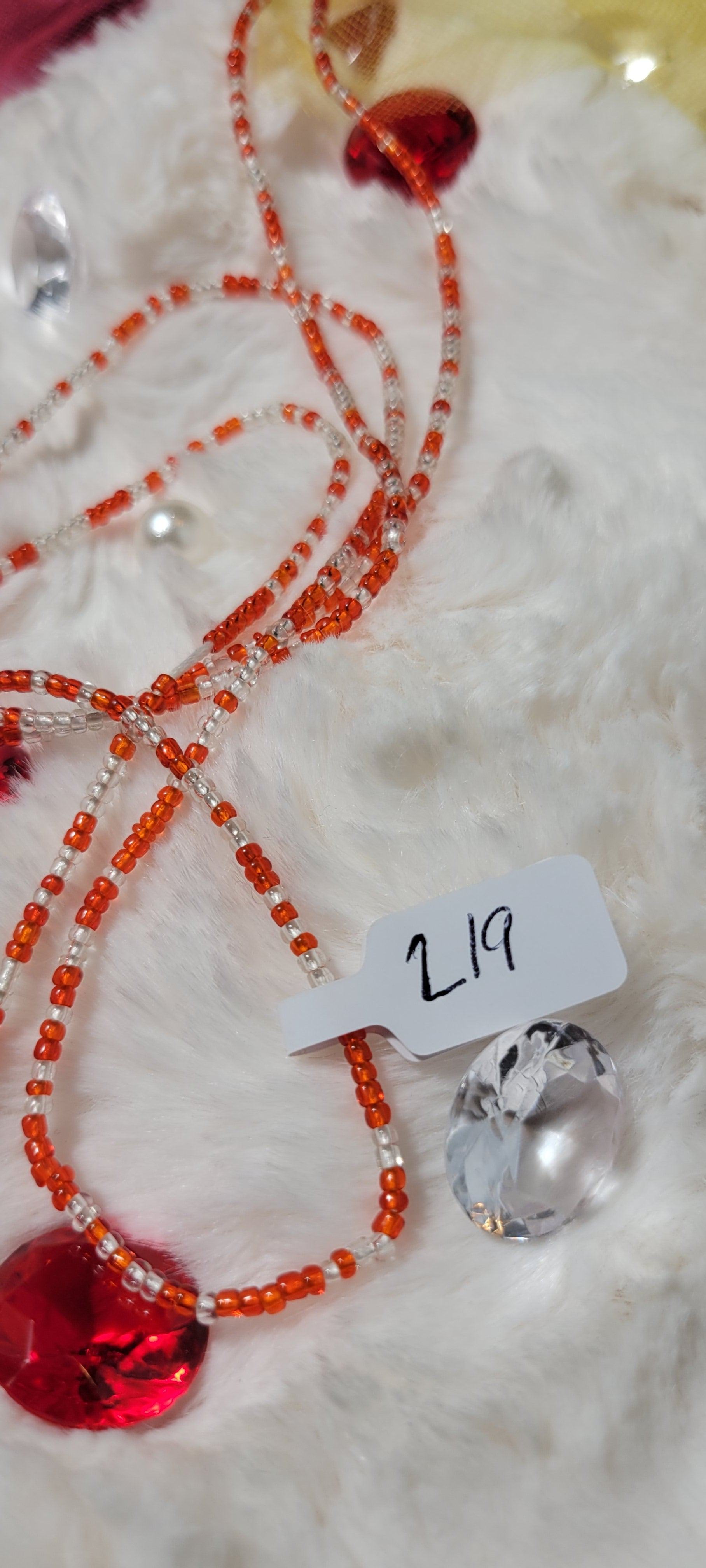 Round Chili Red Crystal Clear Waist Beads