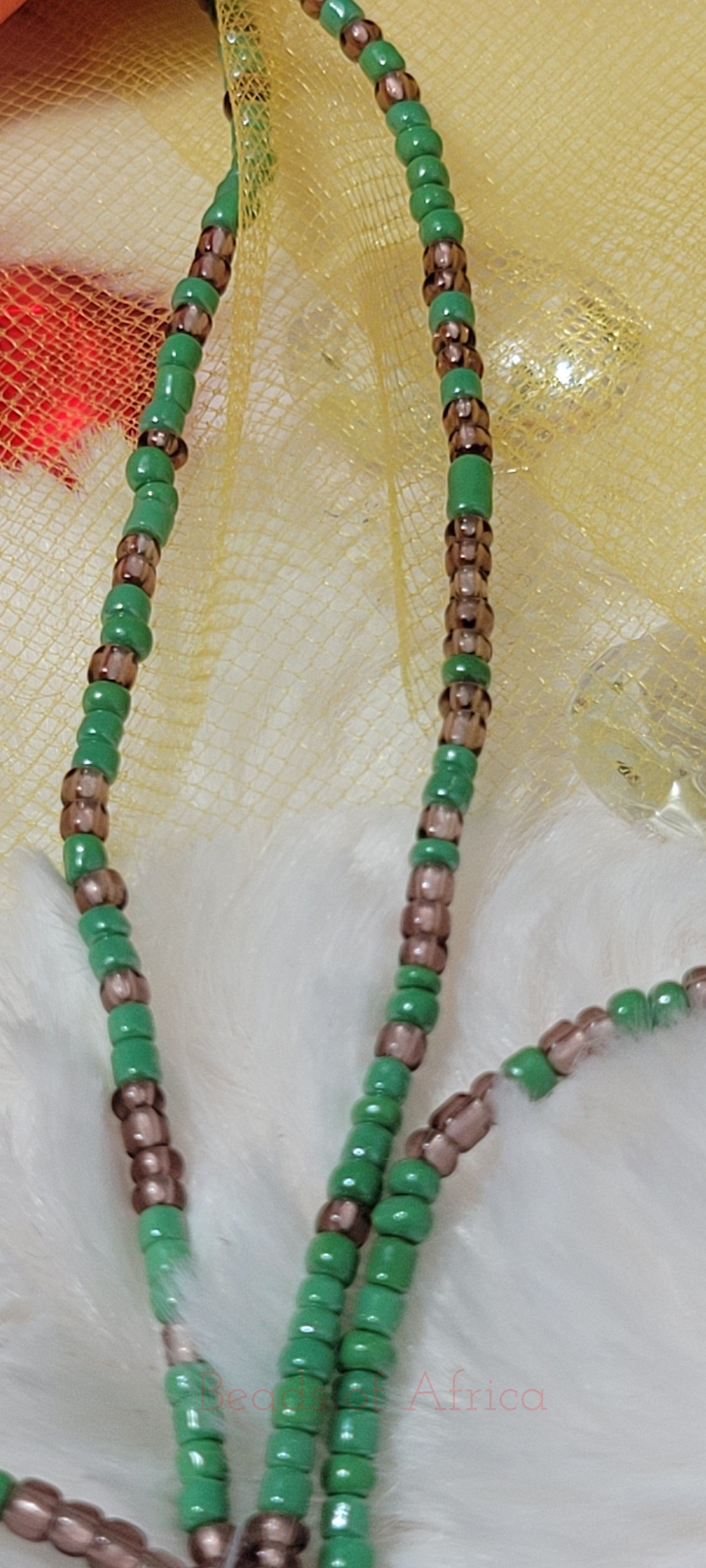 Round Dark Gold with Green Mixed Waist Beads