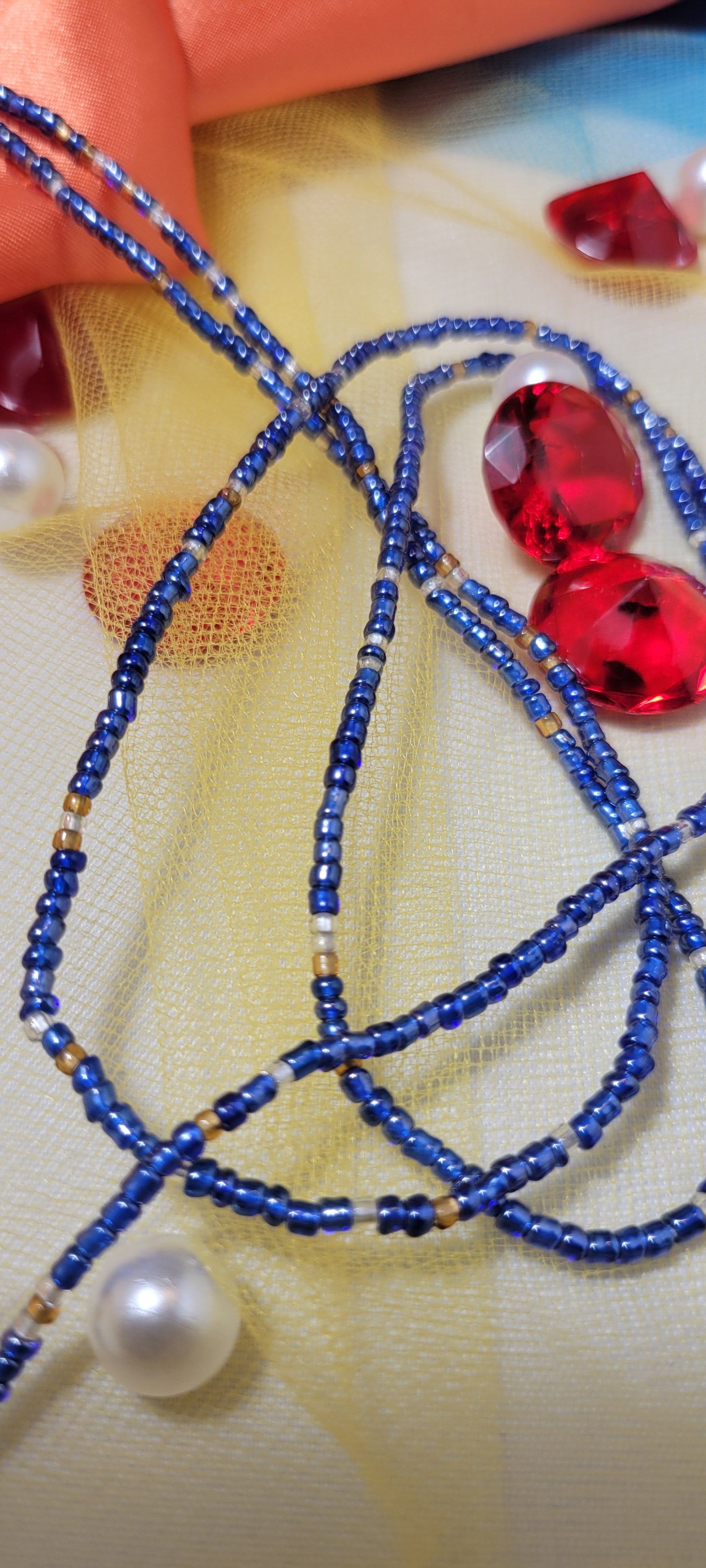 Clear Round Navy Blue Mixed Waist Beads