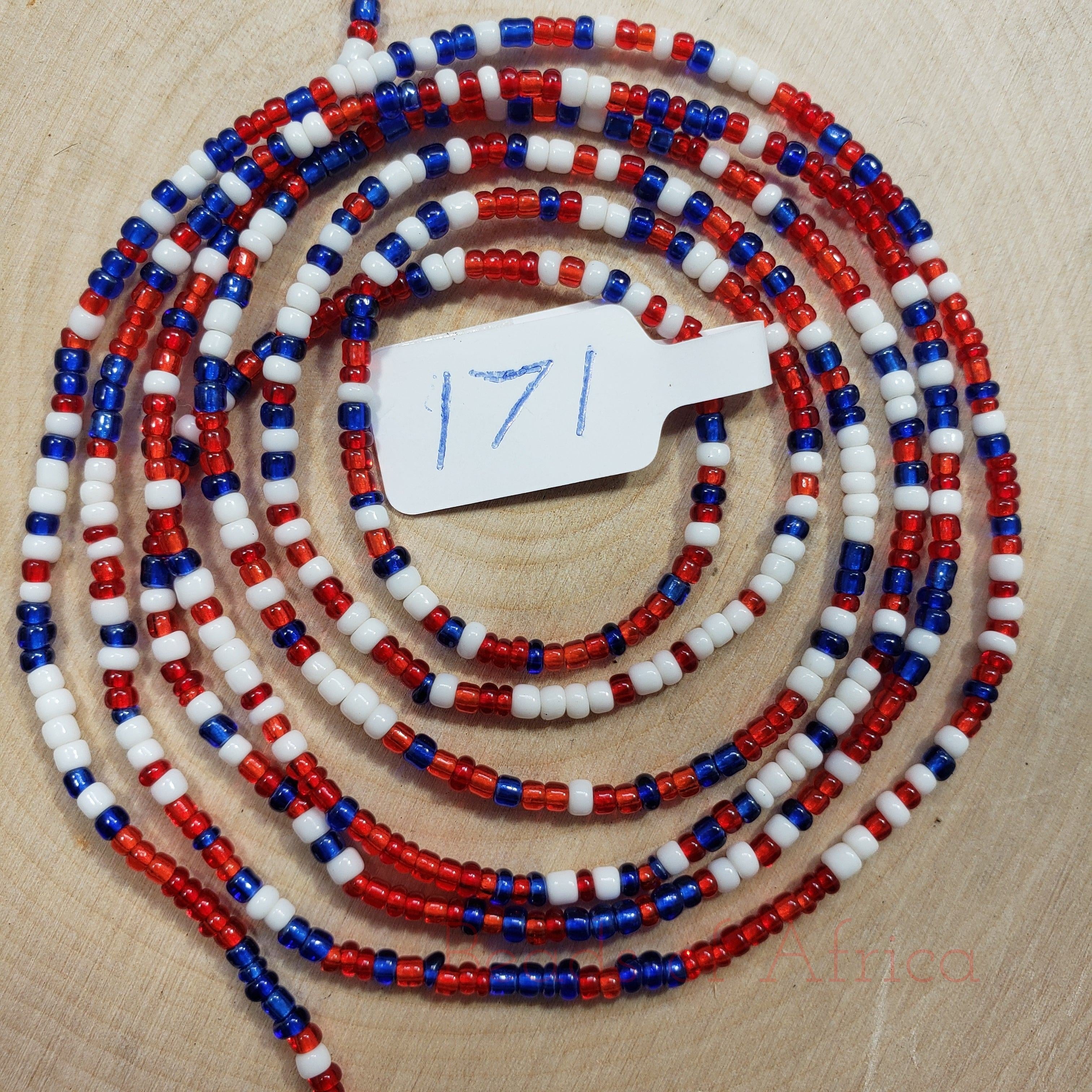 Round Red, White and Blue Mixed Waist Beads