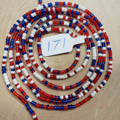 Round Red, White and Blue Mixed Waist Beads