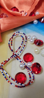 Round Red, White and Blue Mixed Waist Beads