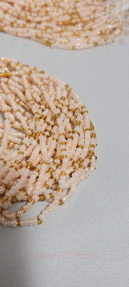 Shimmering Baby Pink and Gold Waist Beads