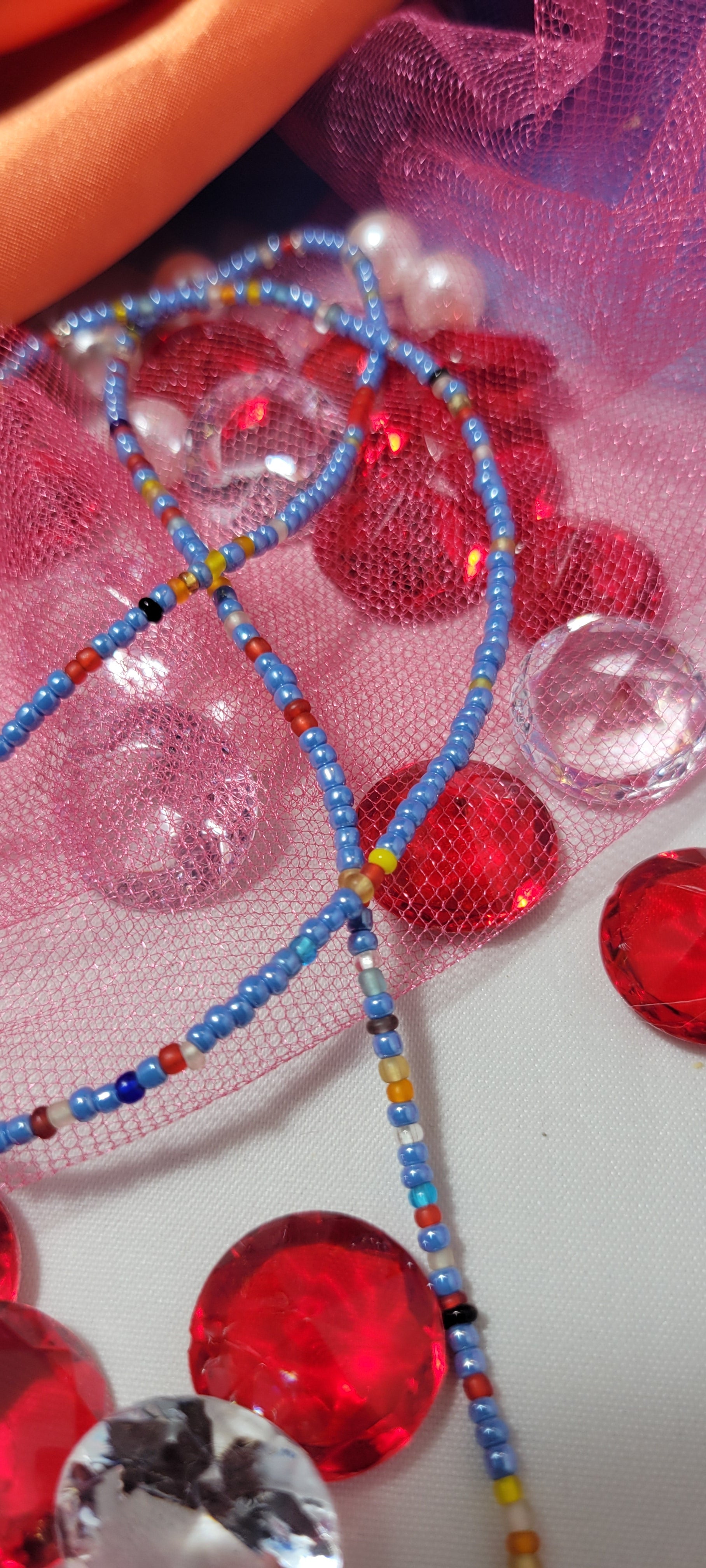 Shiny Blue with Mixed Colors Waist Beads