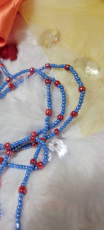 Shiny Blue with Red Round Crystalline Waist Beads
