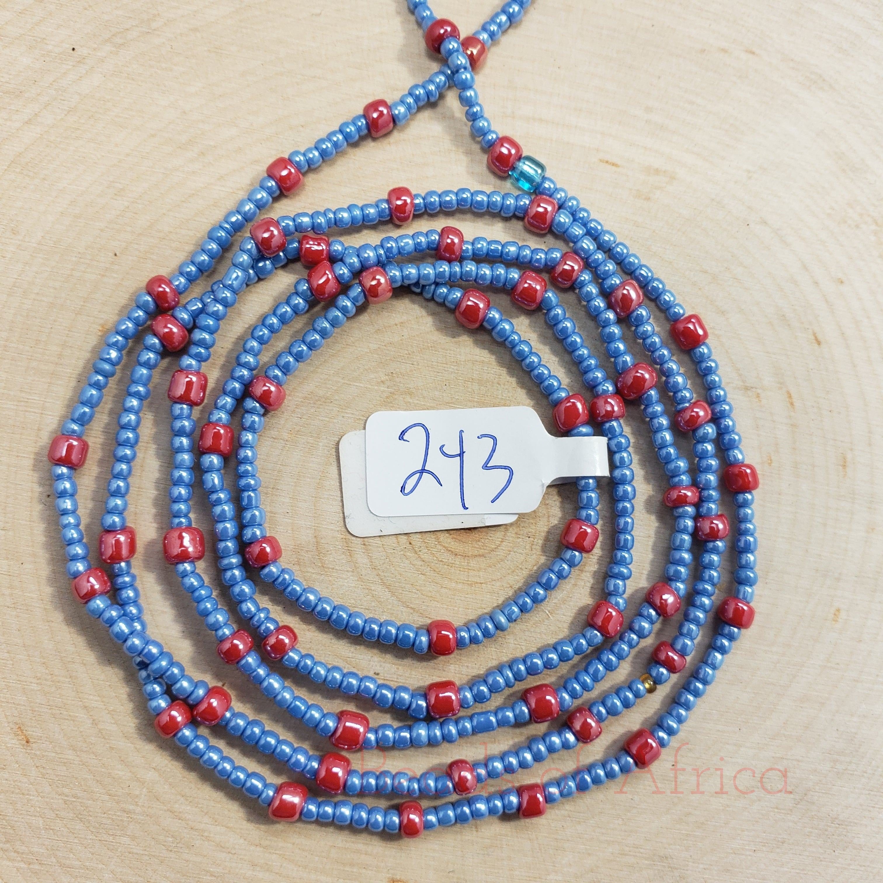 Shiny Blue with Red Round Crystalline Waist Beads