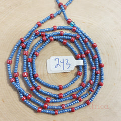Shiny Blue with Red Round Crystalline Waist Beads