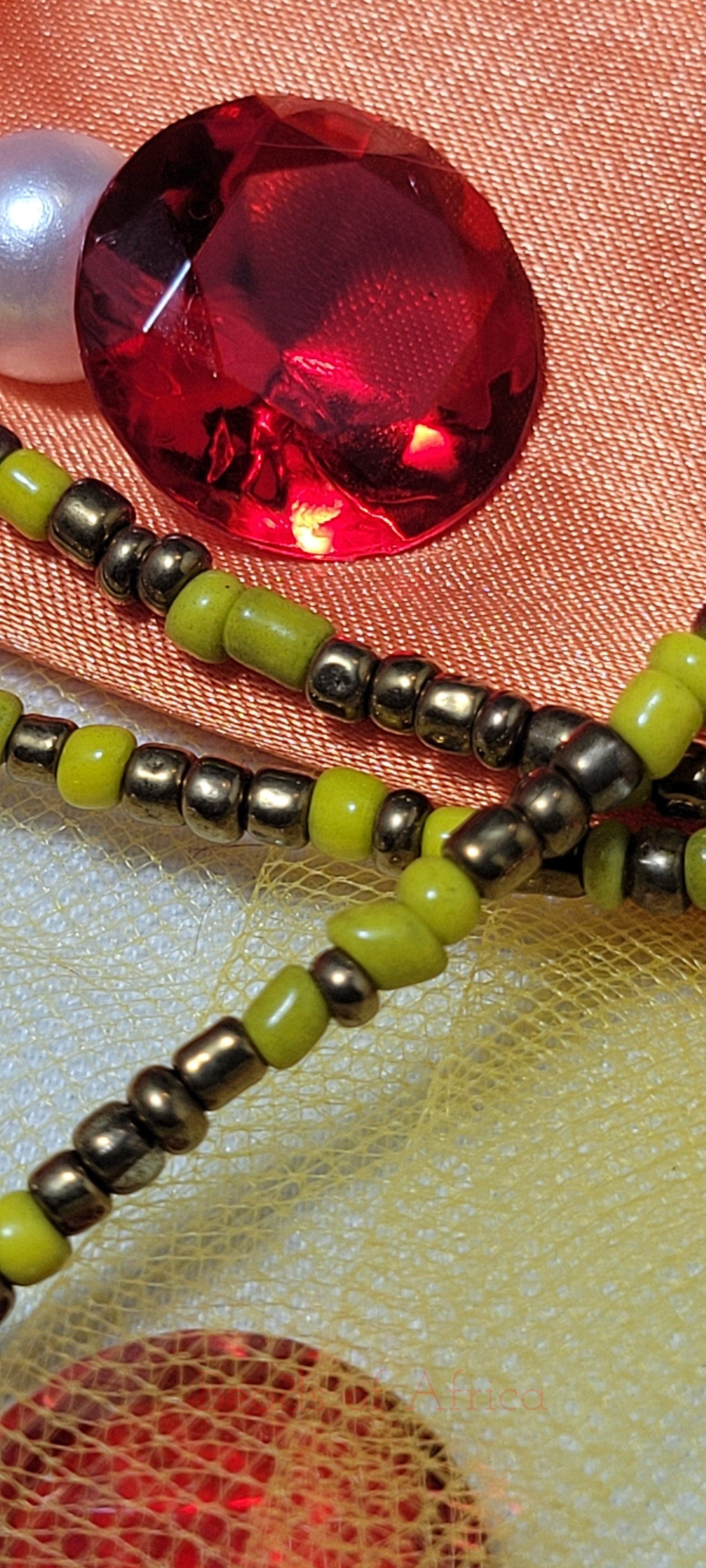 Shiny Deep Brown with Yellow Waist Beads