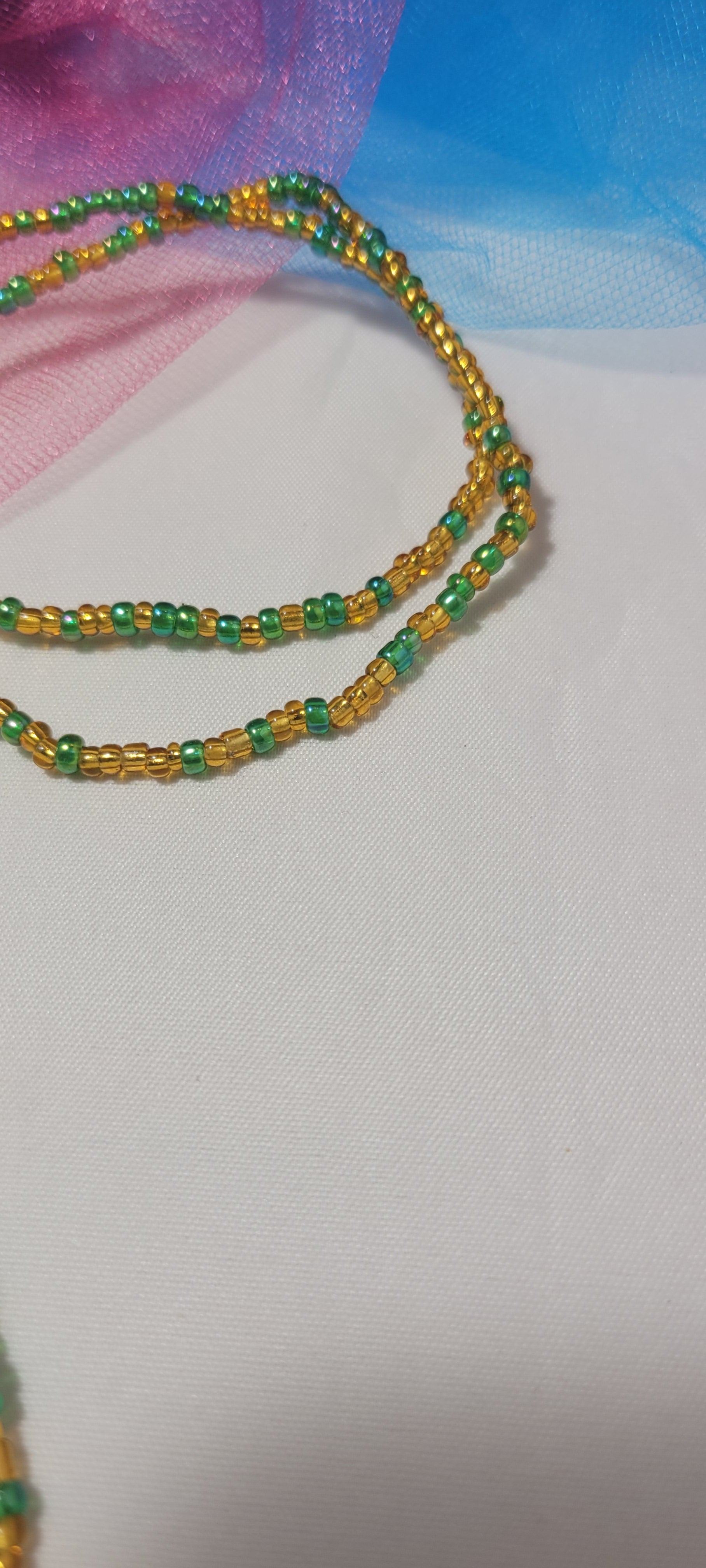 Shiny Green and Gold Waist Beads