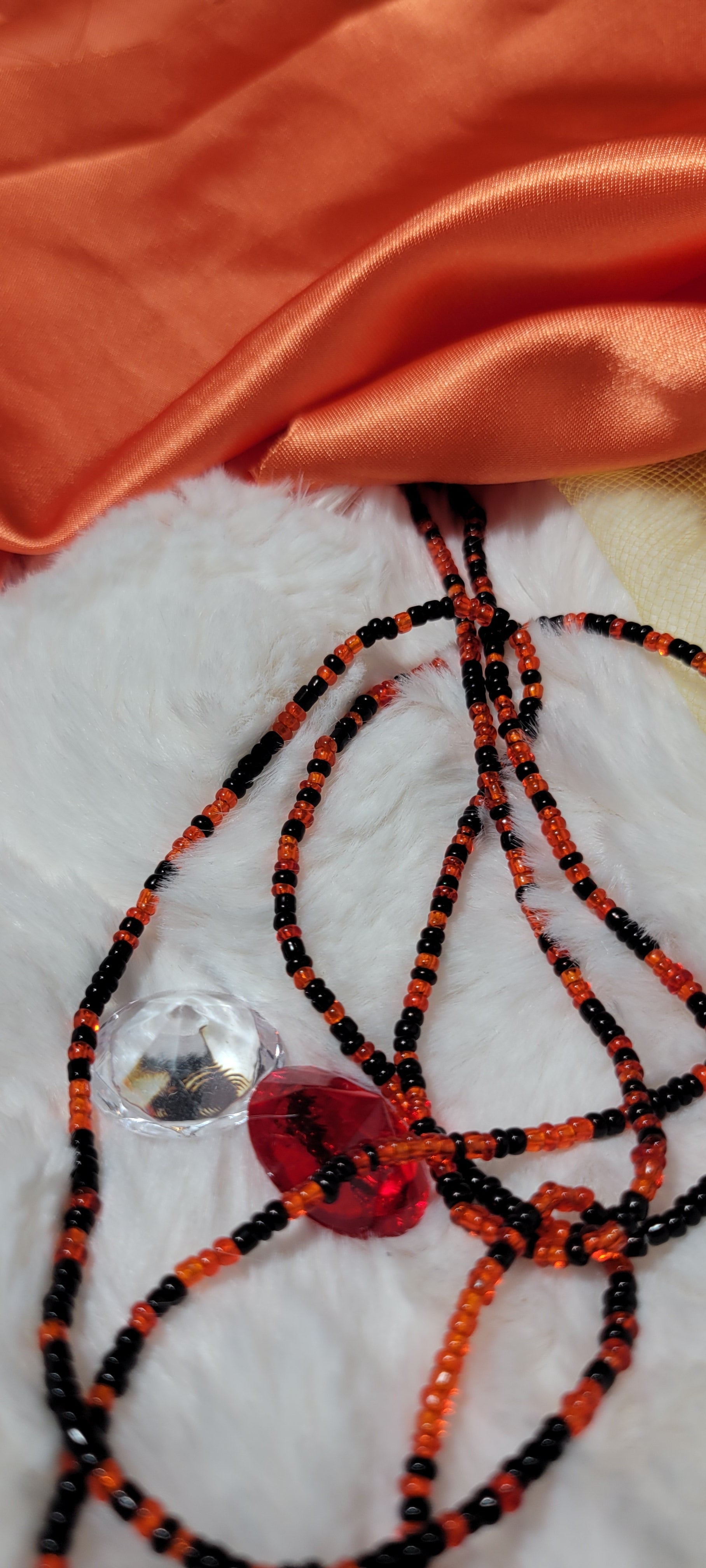 Shiny Red with Black Crystal Waist Beads
