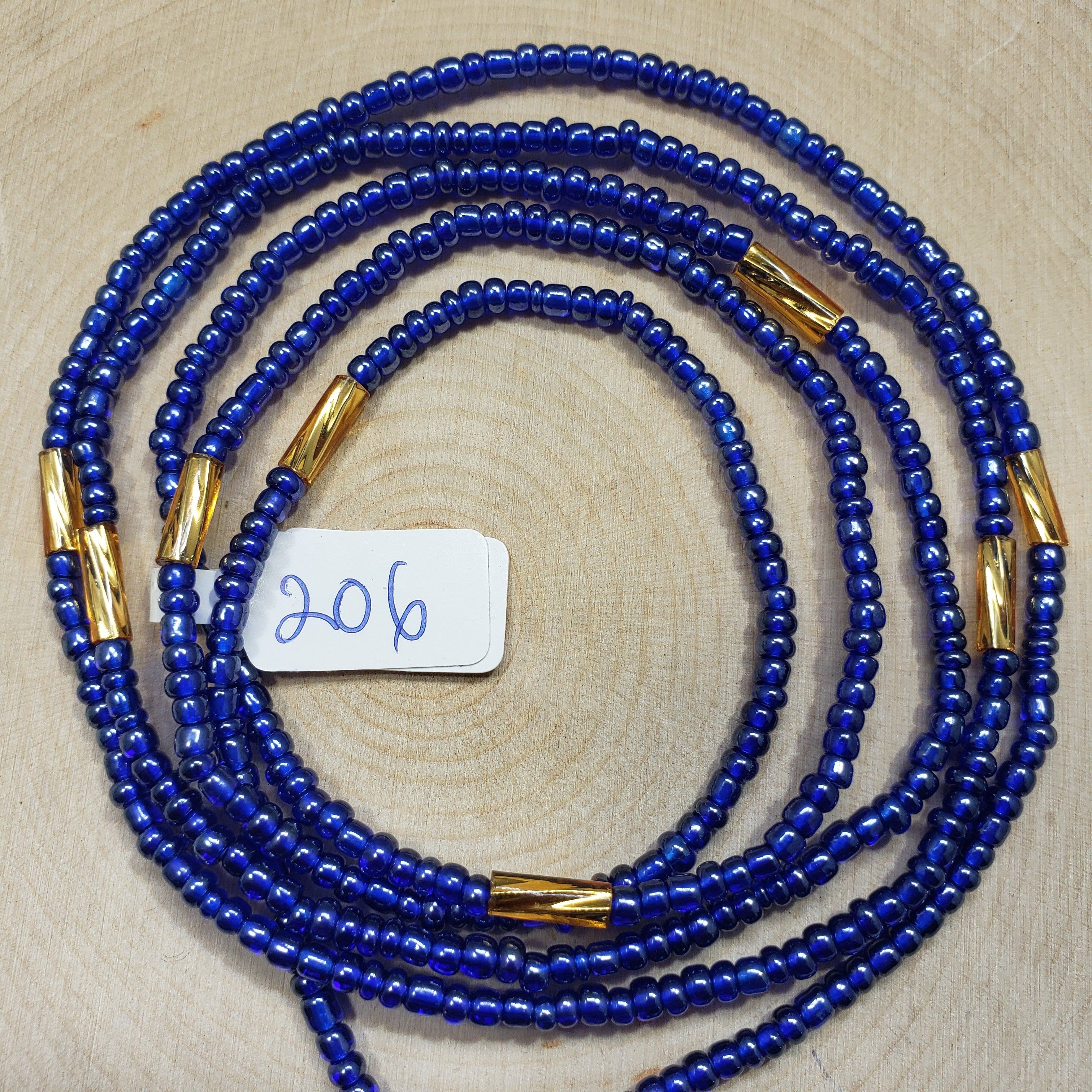 Shiny Royal Blue with Gold Tubular Waist Beads