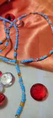 Crystal Clear Soft Blue and Gold Waist Beads