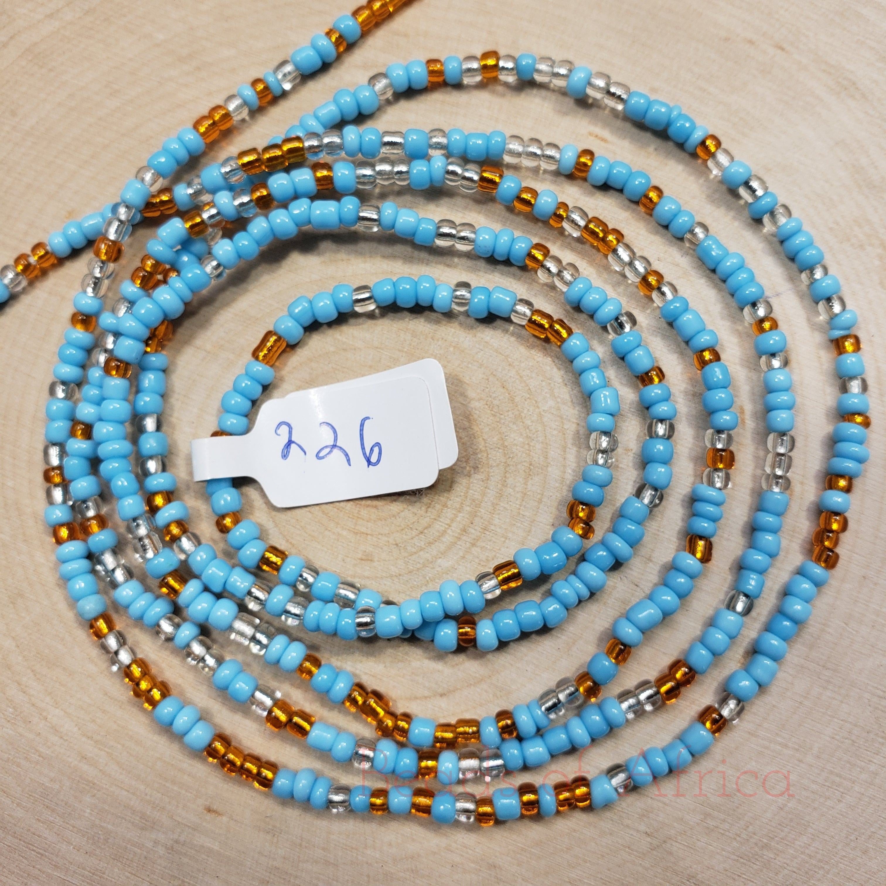 Crystal Clear Soft Blue and Gold Waist Beads