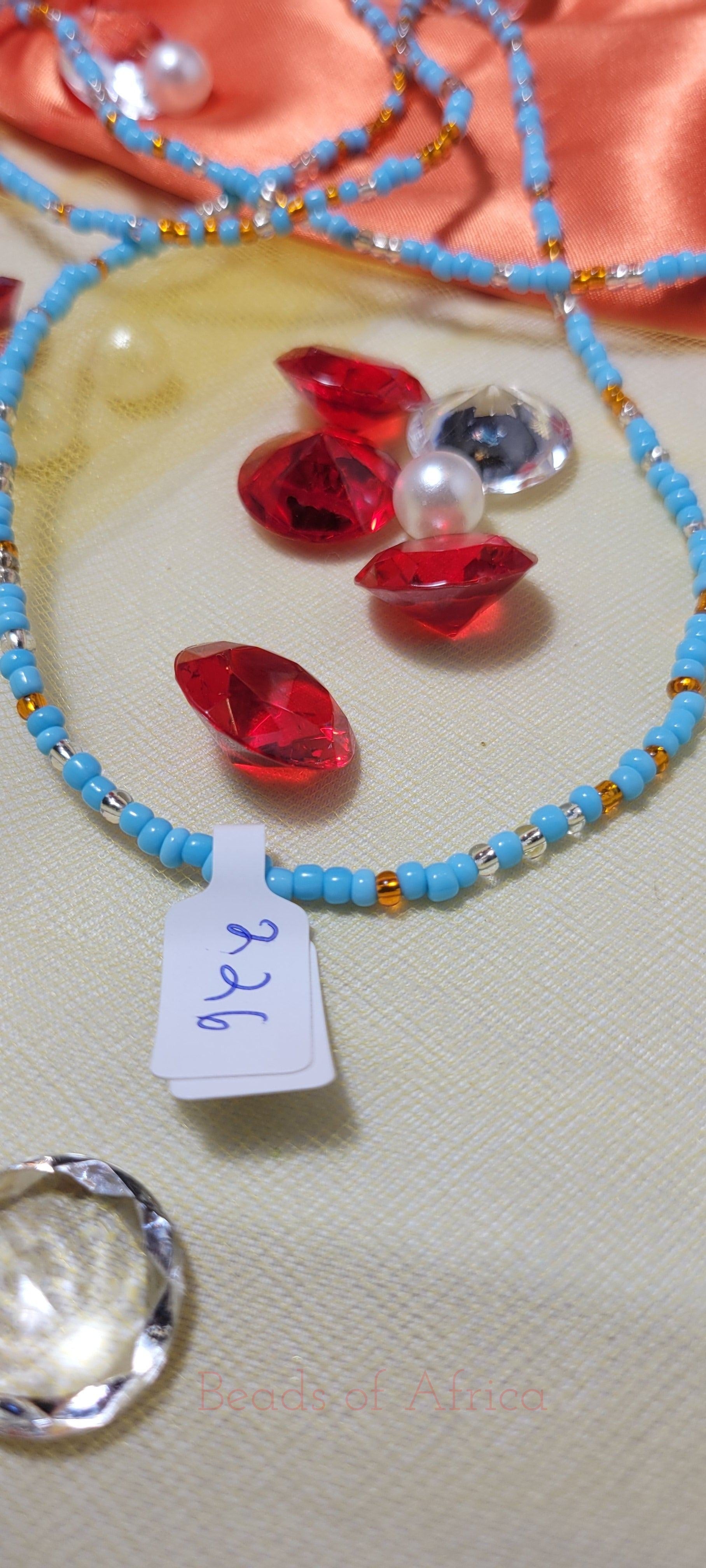 Crystal Clear Soft Blue and Gold Waist Beads