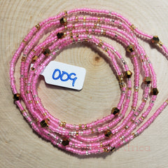 Soft Pink with Gold Clear Crystal Waist Beads
