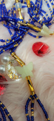 Triple Strand Blue and Gold Glow in the Dark Butterfly Waist Beads