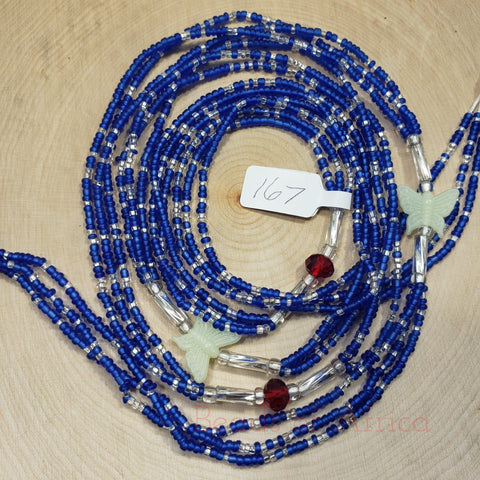 Triple Strand Blue and Gold Glow in the Dark Butterfly Waist Beads