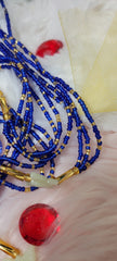 Triple Strand Blue and Gold Glow in the Dark Butterfly Waist Beads