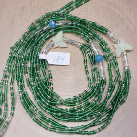 Triple Strand Glow in the Dark Butterfly Green Crystal Waist Beads