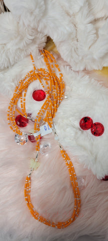 Triple Strand Glow in the Dark Butterfly Orange Crystal Waist Beads