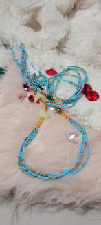 Triple Strand Light Blue and Gold Glow in the Dark Butterfly Waist Beads