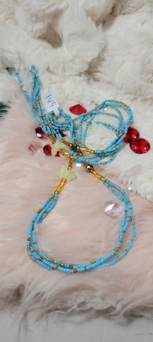 Triple Strand Light Blue and Gold Glow in the Dark Butterfly Waist Beads