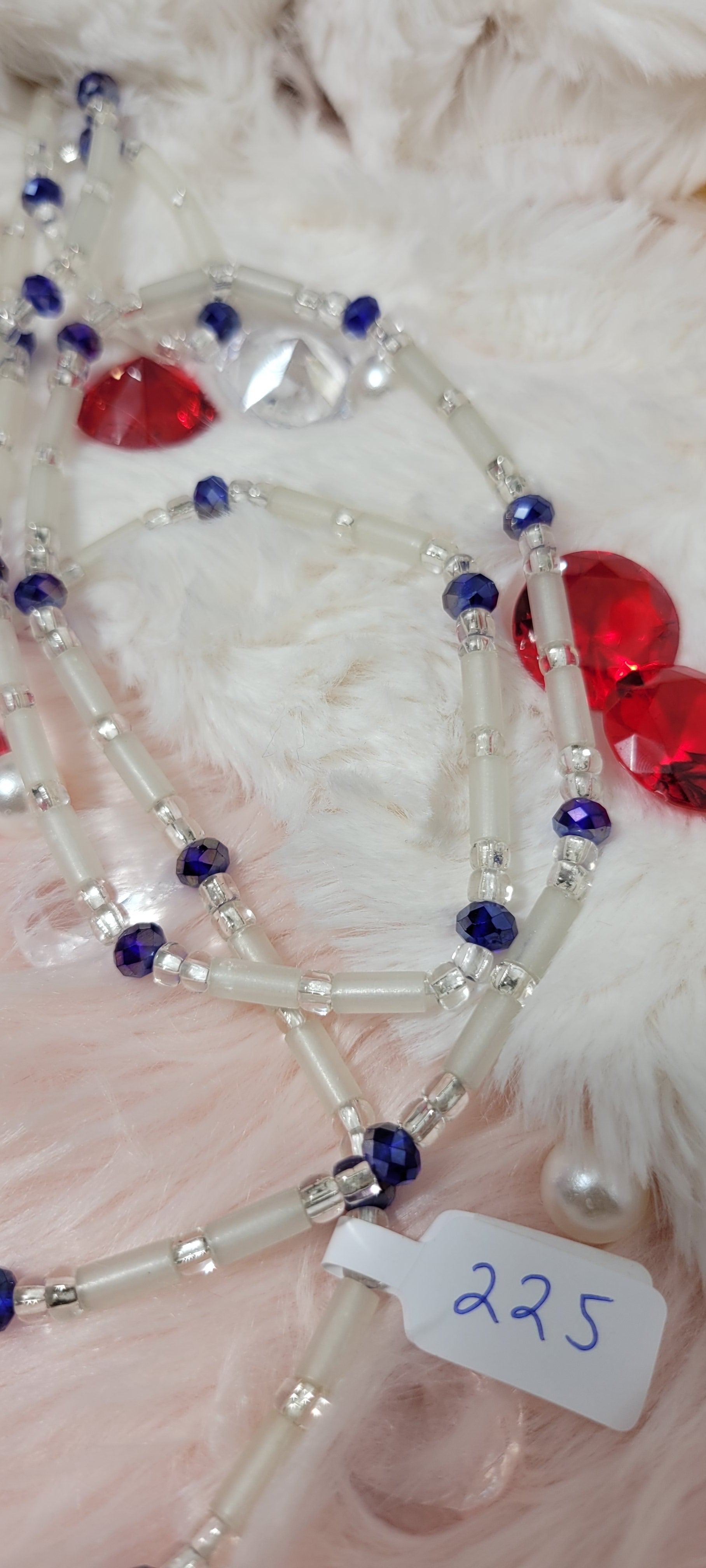 Tubular Glow in the Dark Clear and Blue Gem Waist Beads