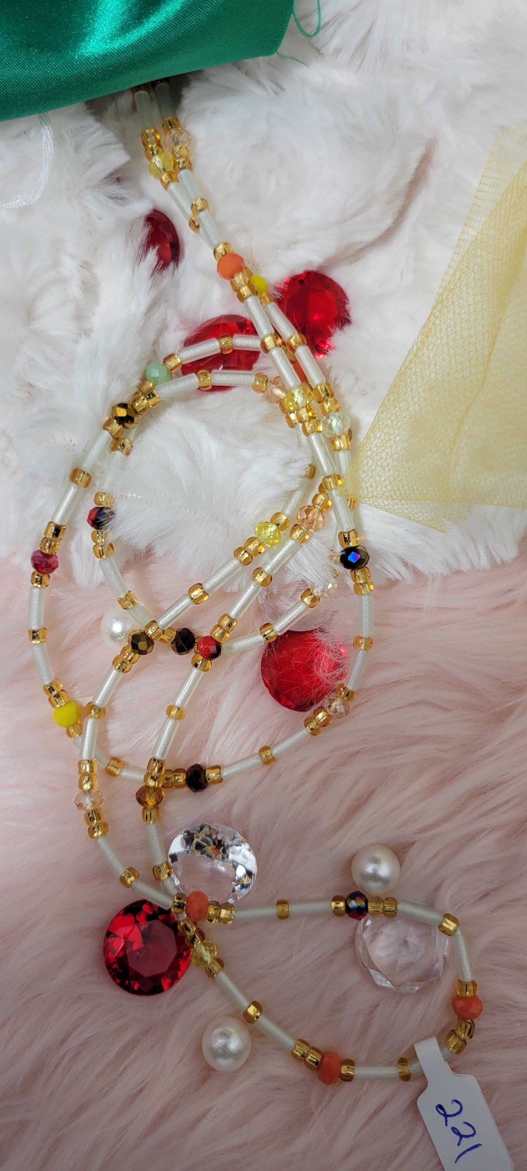 Tubular Glow in the Dark With Gold and Orange Blend Gems Waist Beads