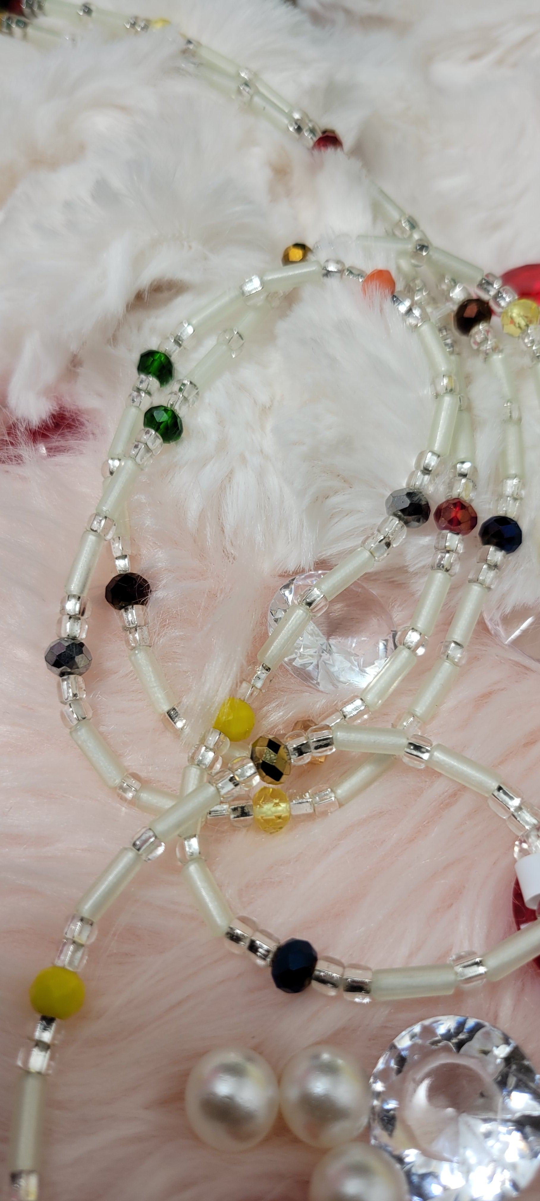 Tubular Glow in the Dark with Multicolor Gems Waist Beads