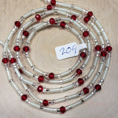 Tubular with Red Gems Glow in the Dark Crystal Waist Beads