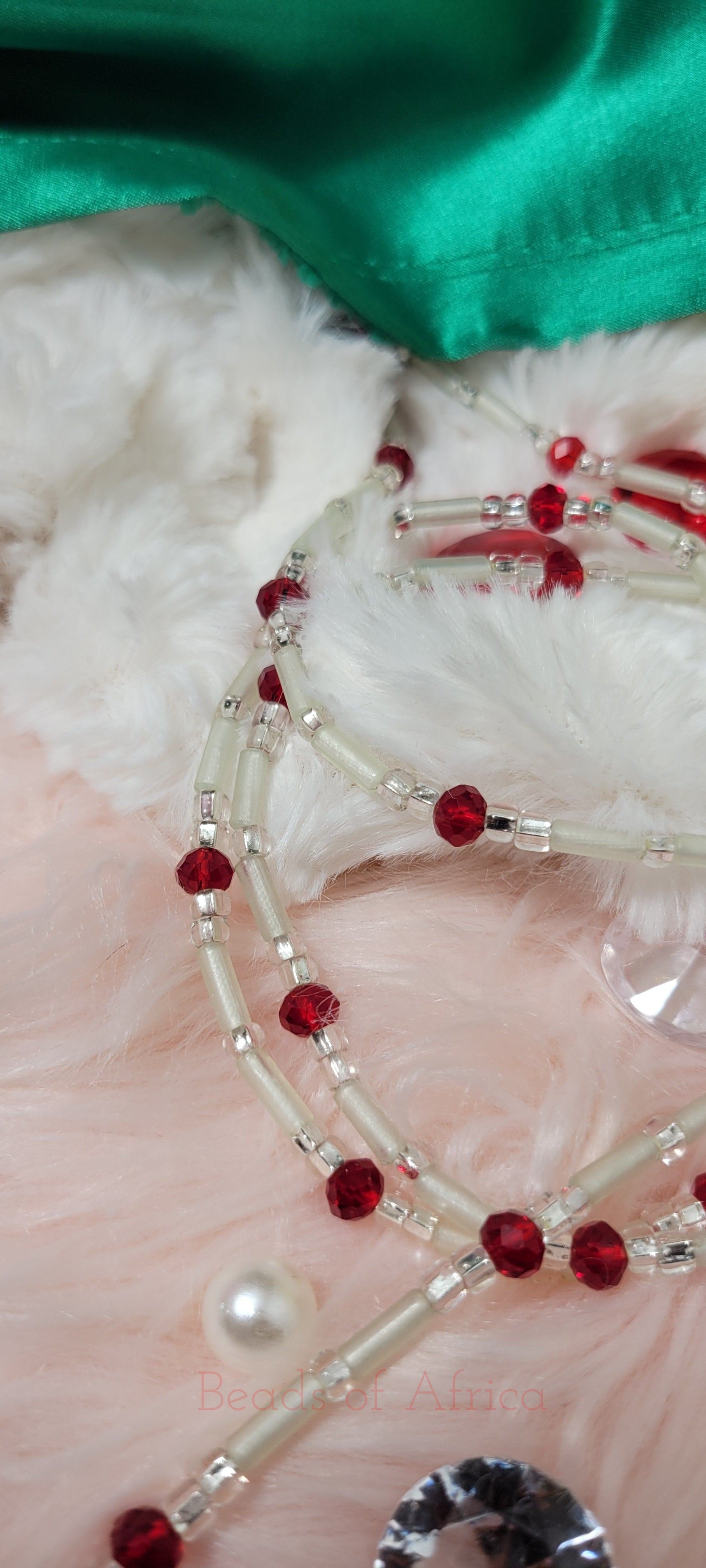 Tubular with Red Gems Glow in the Dark Crystal Waist Beads