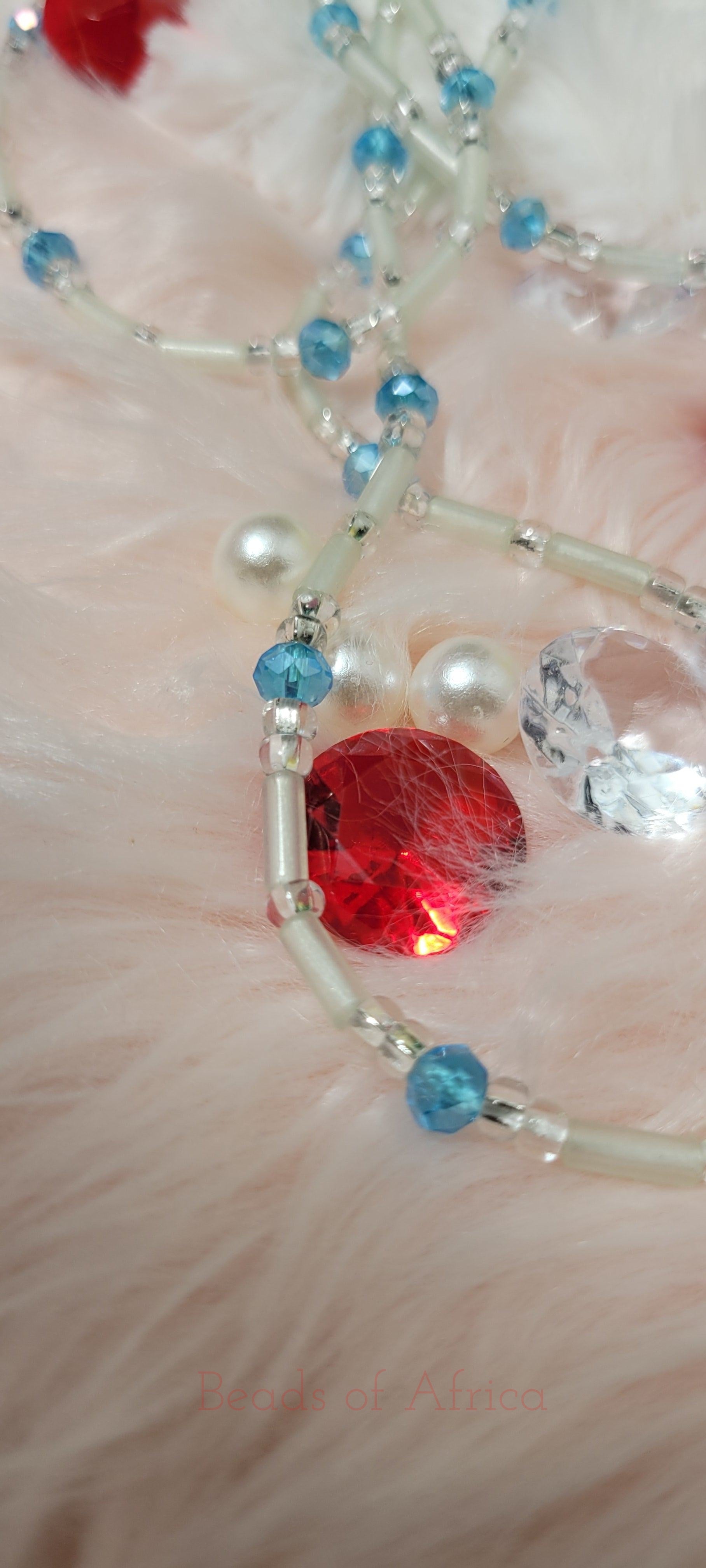 Tubular Sky Blue Gems Glow in the Dark Waist Beads