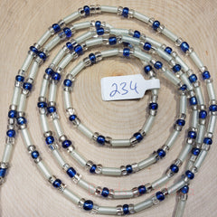 Tubular White and Royal Blue Glow in the dark Waist Beads
