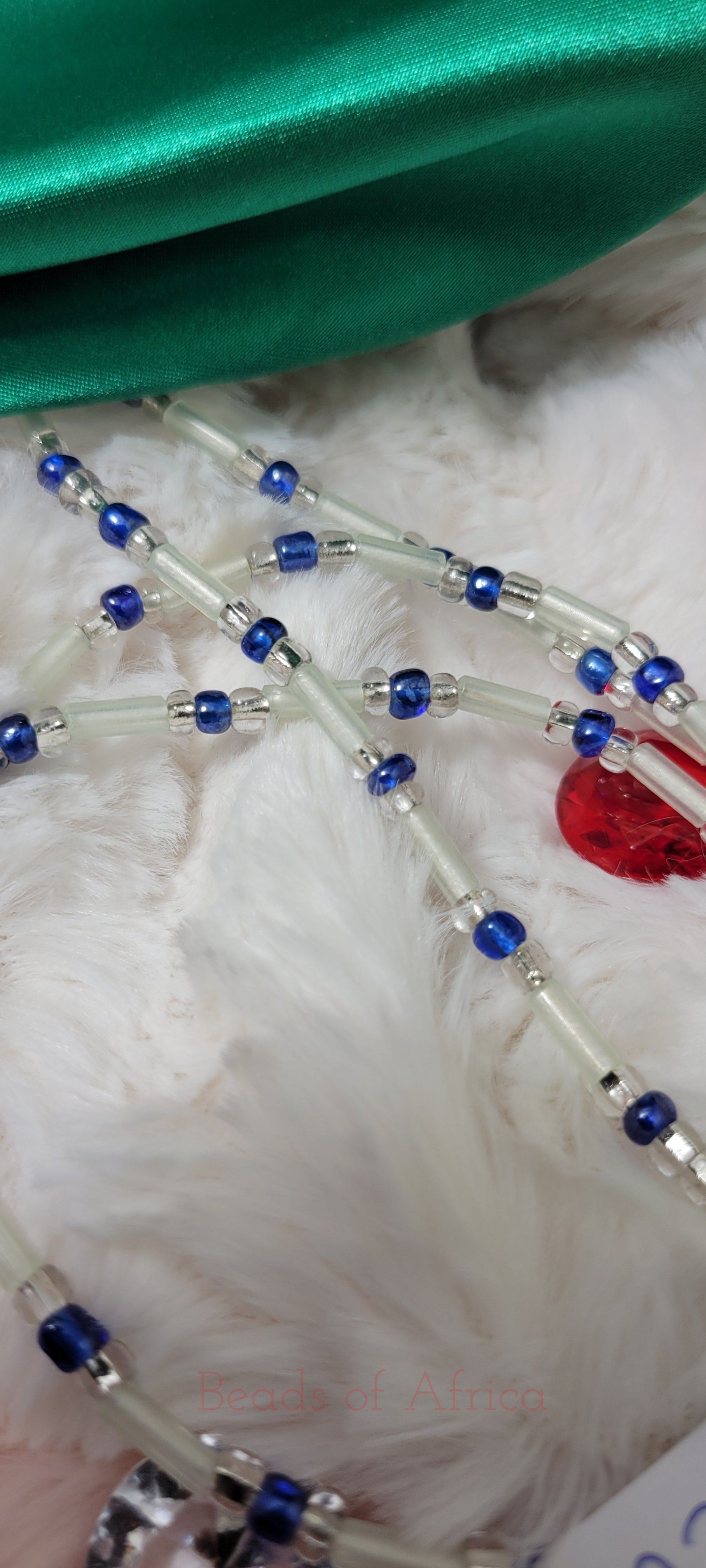 Tubular White and Royal Blue Glow in the dark Waist Beads