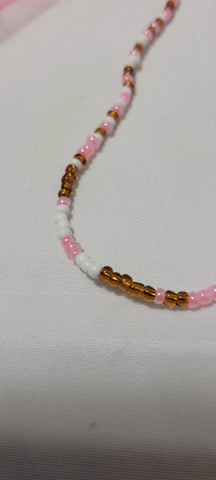 White, Baby Pink and Gold Waist Beads