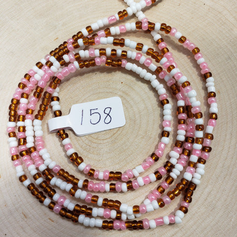 White, Baby Pink and Gold Waist Beads