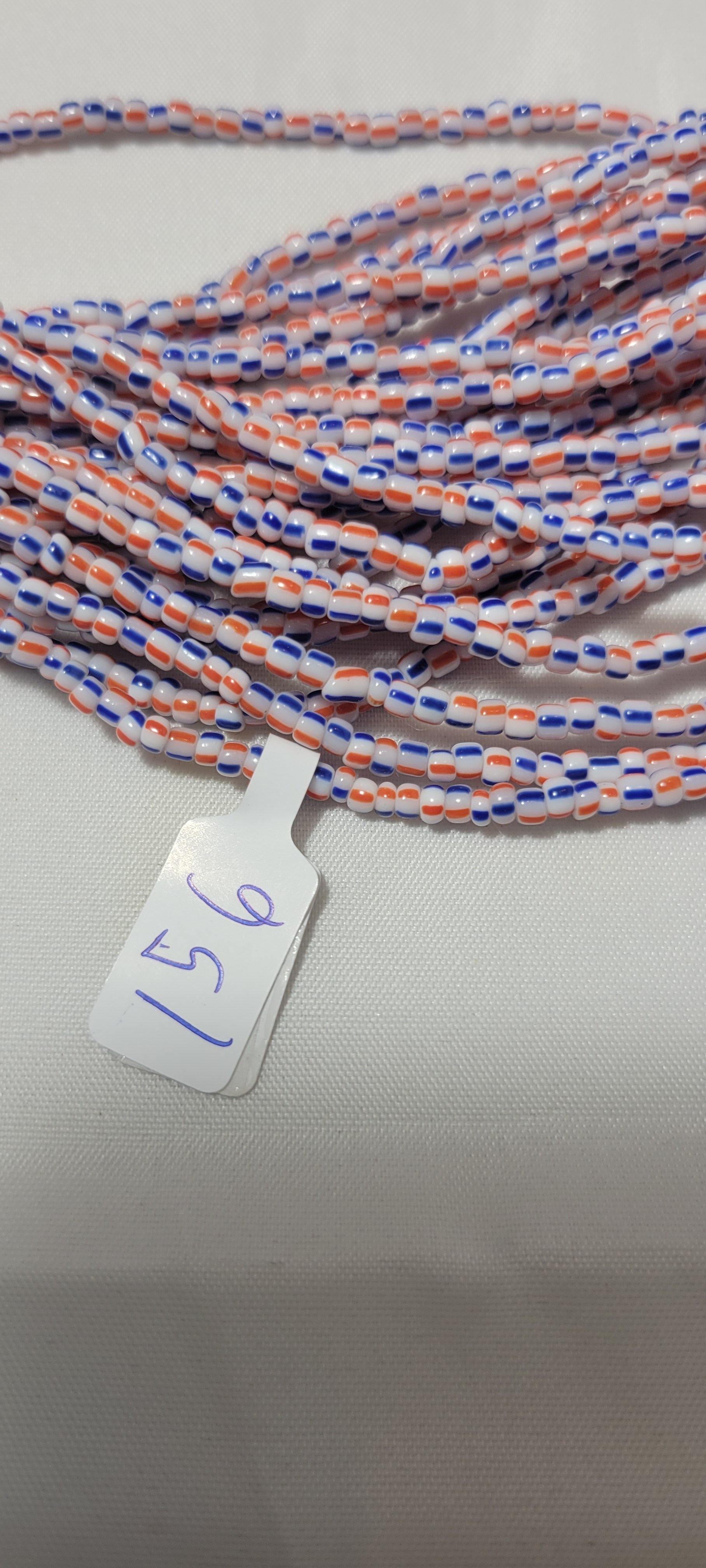 All White Blue Orange Waist Beads - Beads Of Africa