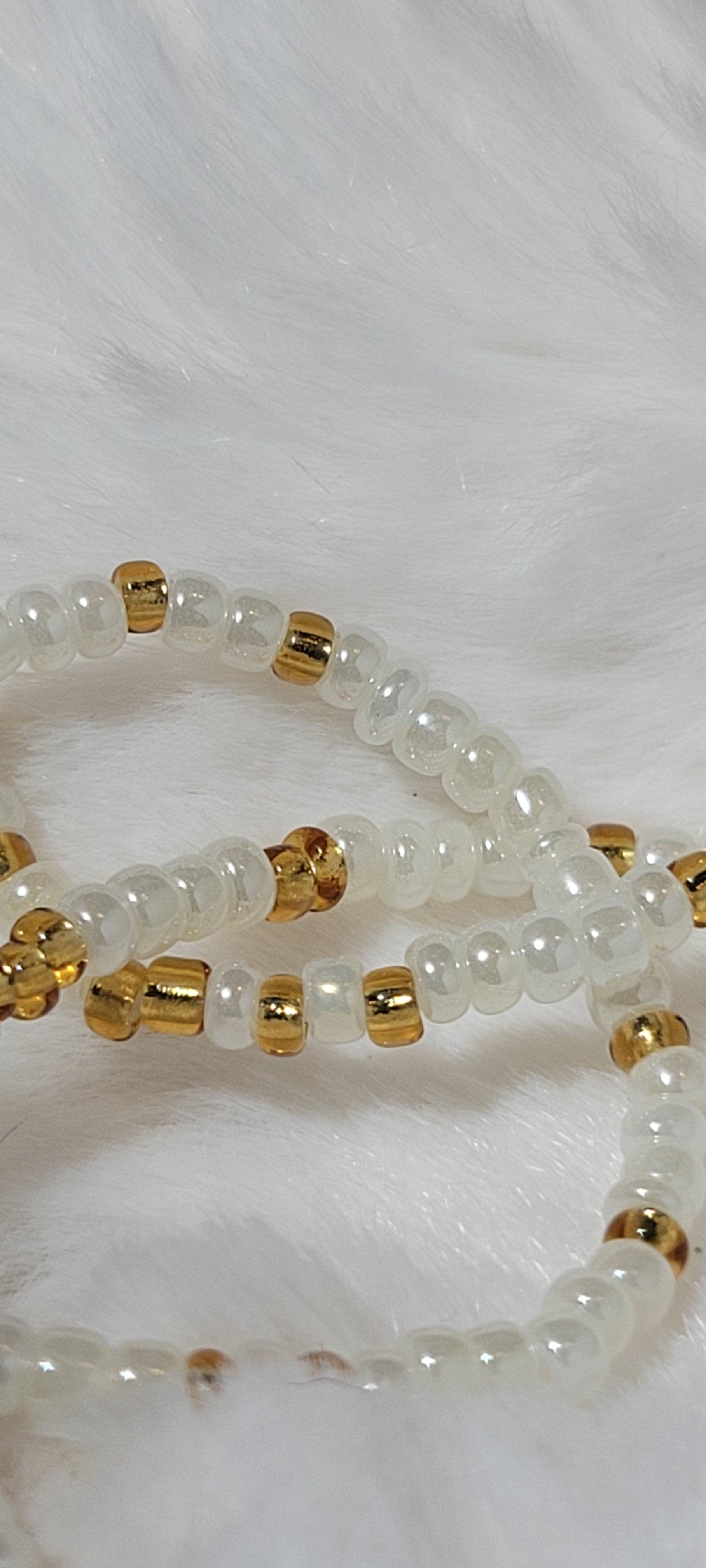 White with Crystal Gold Round Waist Beads