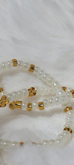 White with Crystal Gold Round Waist Beads