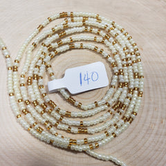 White with Crystal Gold Round Waist Beads