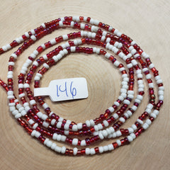 White with Maroon Round Waist Beads