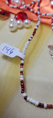 White with Maroon Round Waist Beads