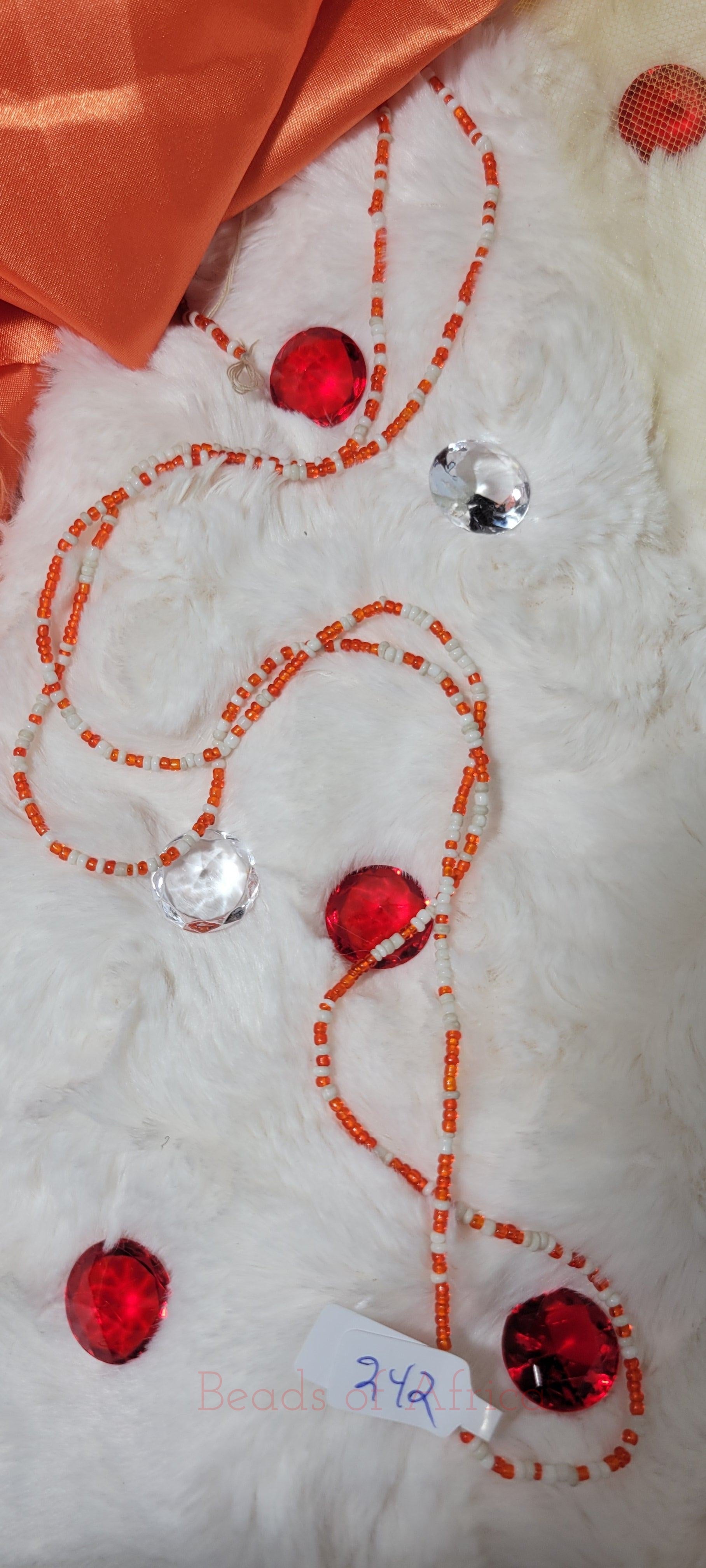 White and Shiny Red Waist Beads