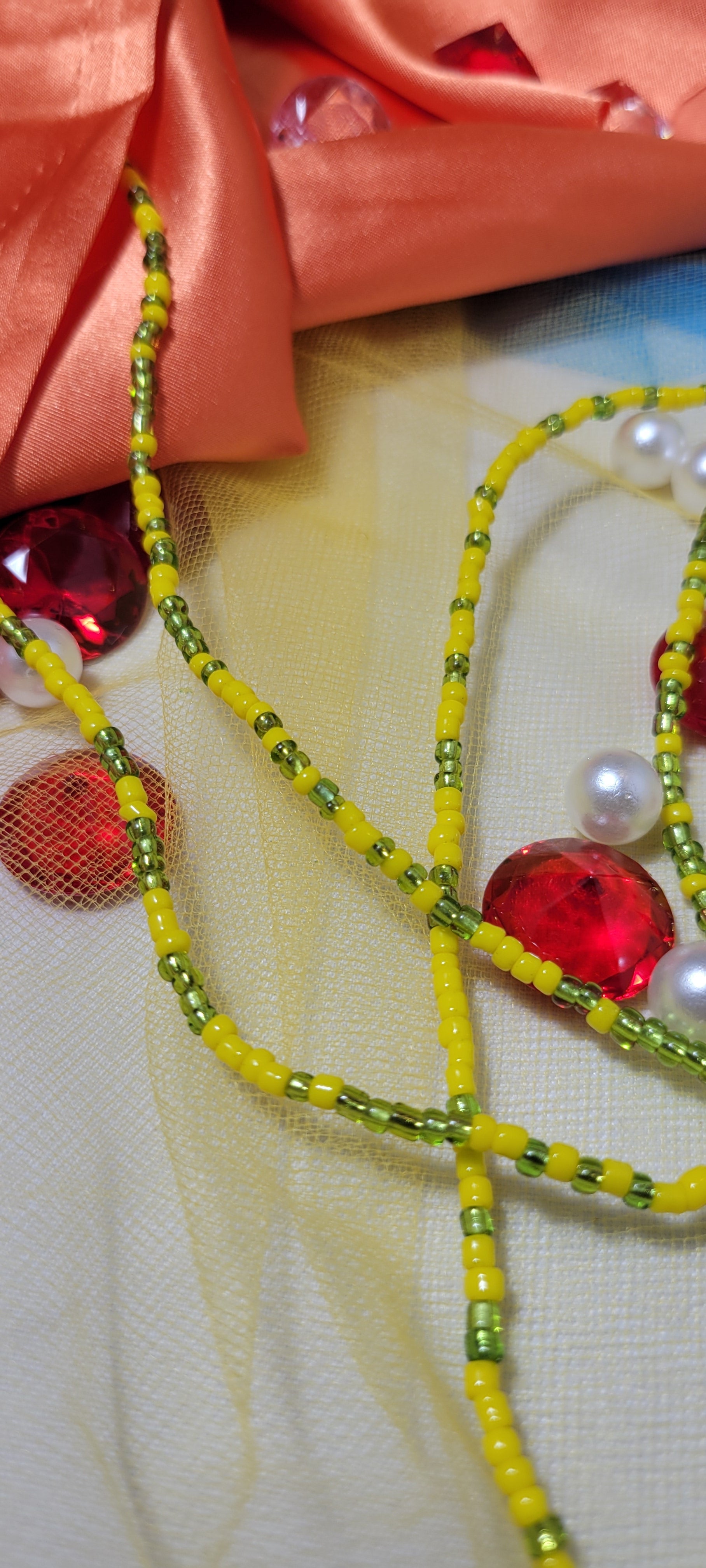 Yellow and Crystal Green Waist Beads